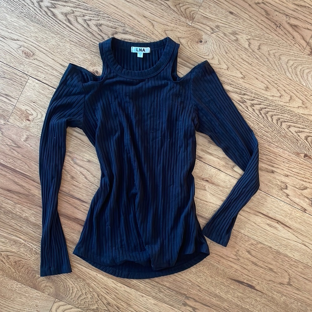 LNA size small black ribbed cut out long sleeve